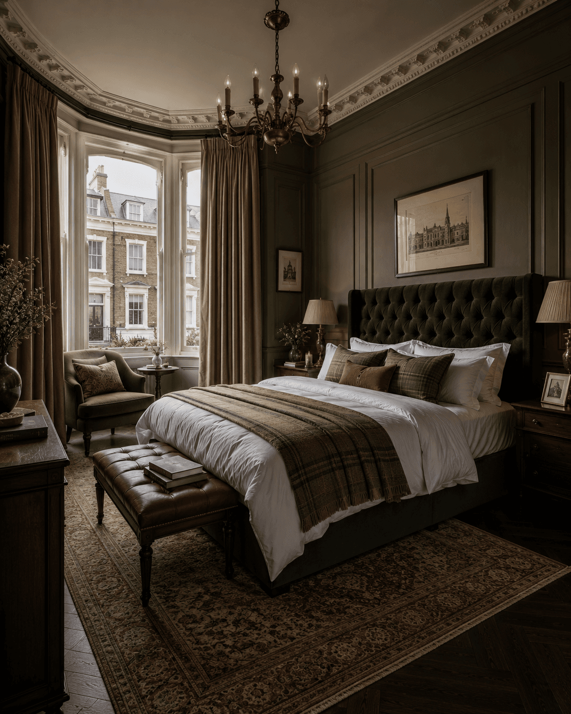 A Classic Victorian Bedroom in Deep Olive Green