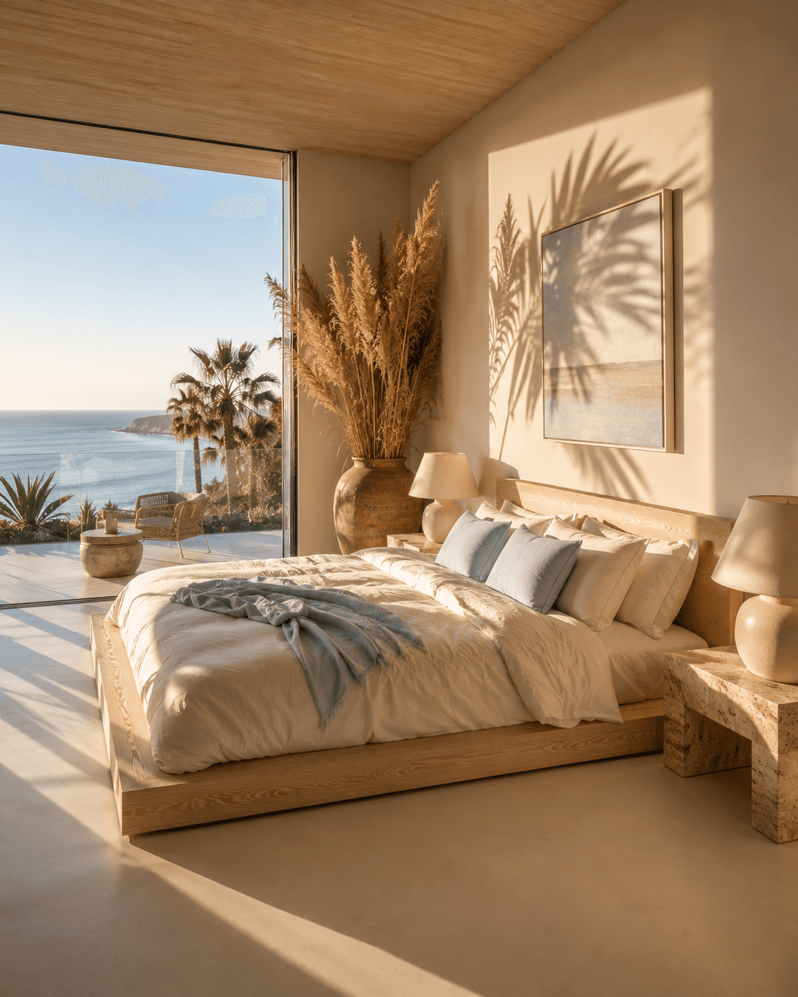 A Breezy Coastal Bedroom with Floor-to-Ceiling Ocean Views